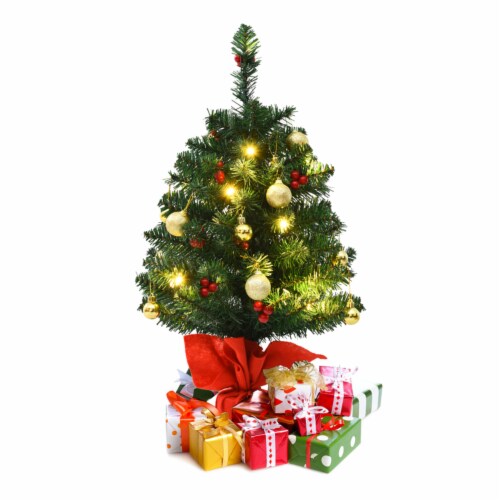 24'' Pre-Lit PVC Christmas Tree Battery Operated Tabletop LED Lights Holiday Decor Perspective: left