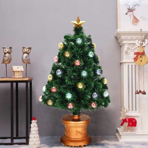 3Ft Pre-Lit PVC Christmas Tree Fiber Optical Firework Holiday Decor Perspective: left