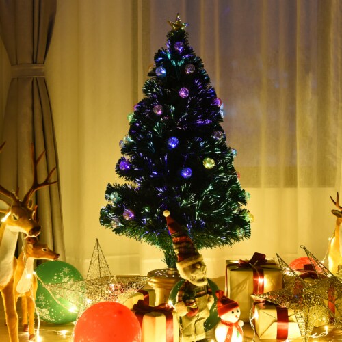 4Ft Pre-Lit PVC Christmas Tree Fiber Optical Firework Holiday Decor Perspective: left
