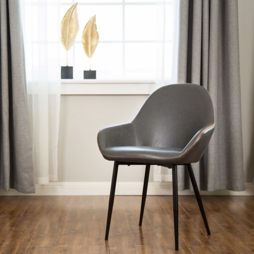 Glitzhome Faux Leather Dining Chair with Arms and Metal Legs Set of Two Upholstered Chair Perspective: left