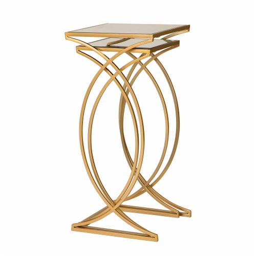 Glitzhome Nesting End Tables, Gold Glass Top Metal Frame for Indoor & Outdoor Perspective: left