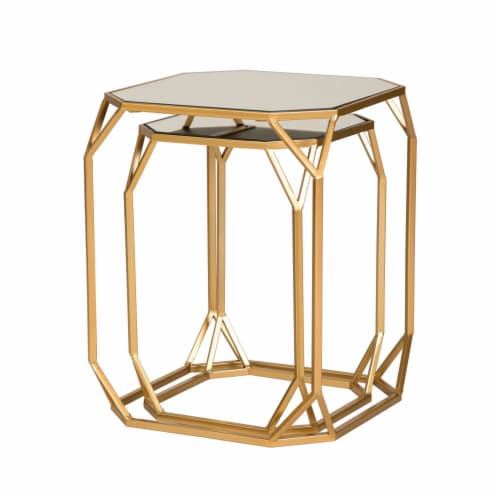 Glitzhome Nesting End Tables, Gold Glass Top Metal Frame for Indoor & Outdoor Perspective: left