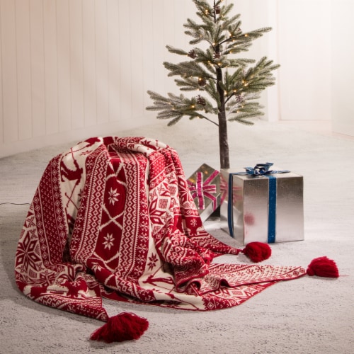 Glitzhome Knitted Snowflake Acrylic Tassels Throw Blanket Perspective: left