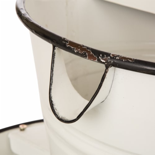 Glitzhome Farmhouse Metal Enamel Two Tier Fountain With Pump - White Perspective: left