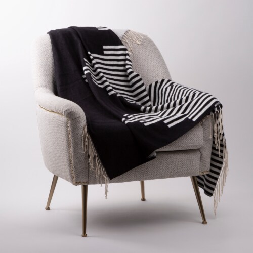 Glitzhome 50 x 60 Inches Throw Blanket Woven Cotton Geometric Jacquard Perspective: left