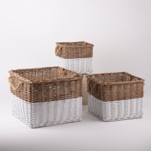 Glitzhome Square Willow Baskets with Rope Handles - Natural/White Perspective: left