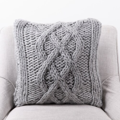 Glitzhome Handmade Acrylic Cable Knit Pillow Cover - Gray Perspective: left