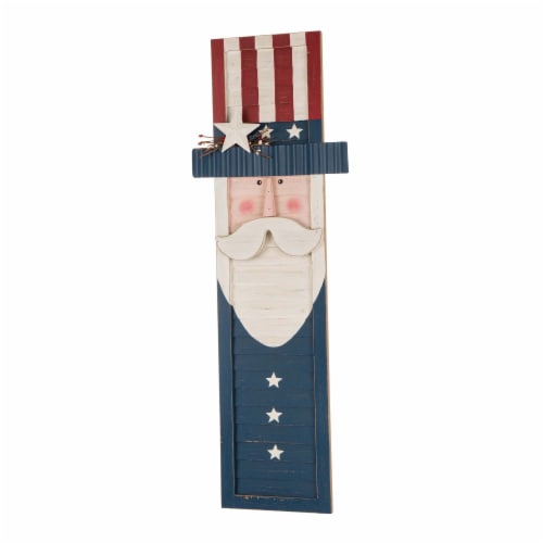 Glitzhome Wooden Patriotic Uncle Sam Hanging Porch Sign Perspective: left