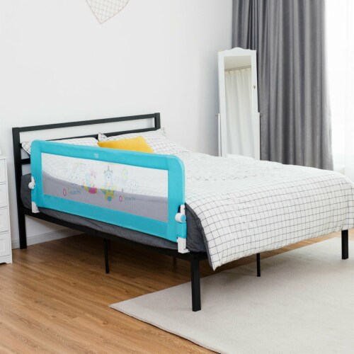 69'' Breathable Baby Children Toddlers Bed Rail Guard Safety Swing Down Blue Perspective: left