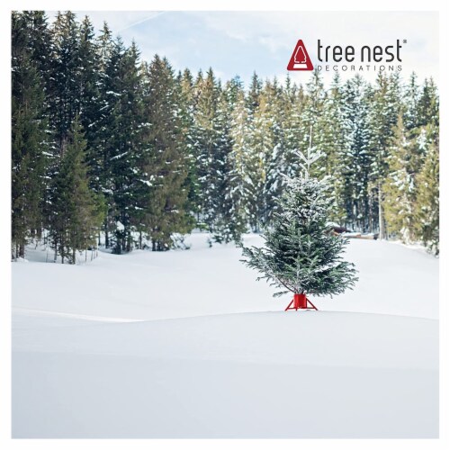 Tree Nest Christmas Tree Stand Base Modern Design for 10ft Real Trees, Steel (Large, Red) Perspective: left