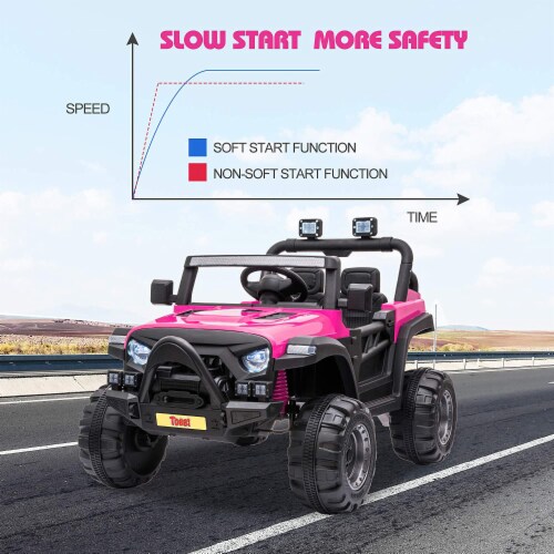 TOBBI 12 Volt Electric Remote Control Kids Toy Ride On Truck, Rose Red Perspective: left