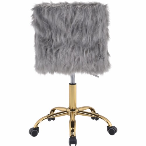 Office Chair in Gray Faux Fur and Gold Finish 1 Unit Kroger