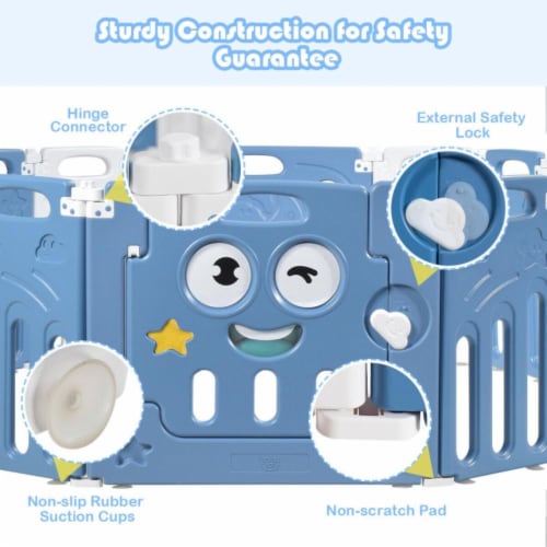 Hivvago 16-Panel Foldable Baby Playpen Kids Activity Centre-Blue Perspective: left