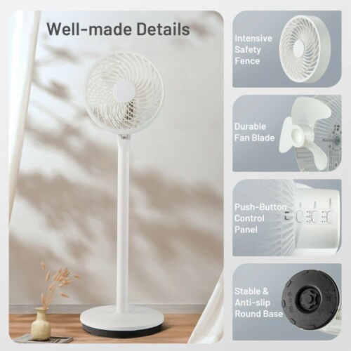 9 Inch Portable Oscillating Pedestal Floor Fan with Adjustable Heights and Speeds Perspective: left