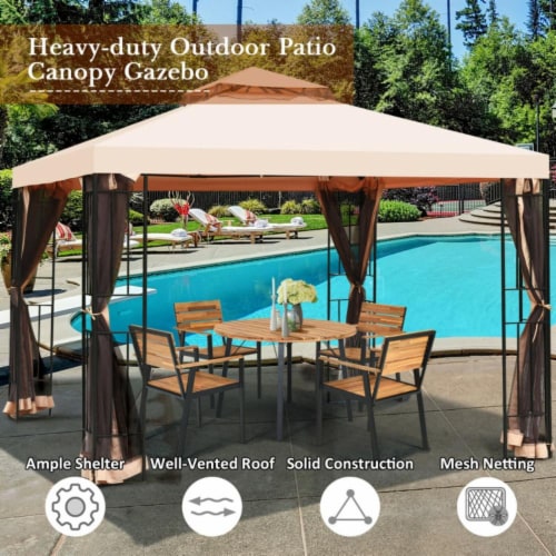 Hivvago 10 x 10 Feet 2-Tier Vented Metal Canopy with Mosquito Netting Perspective: left