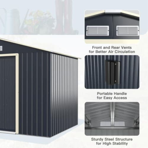 Hivvago 9 x 6 Feet Metal Storage Shed for Garden and Tools-Gray Perspective: left