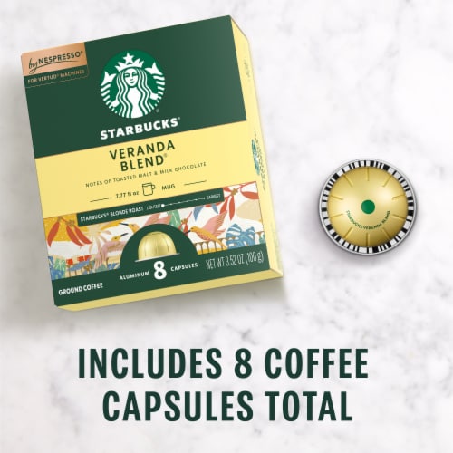 Starbucks Coffee Capsules for Nespresso Vertuo Machines Veranda Blend Blonde Roast Perspective: left