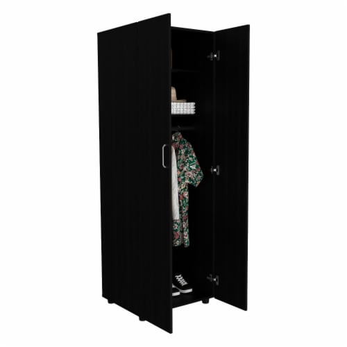 Aurora Armoire, Two Internal Shelves, Rod, Two-Door Armoire-Black, For Bedroom Perspective: left