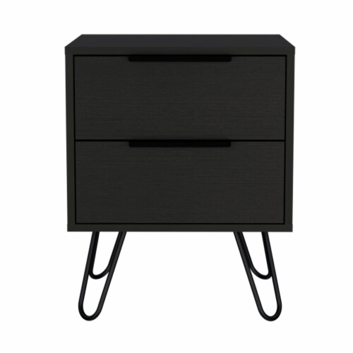 Tuhome Augusta 2 Night Stand- Four Legs, Two Drawers-Black, For Bedroom Perspective: left