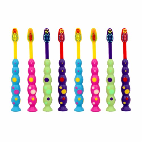 8 X Ball Polka Dot Toothbrush Set Suction Cup Stand Soft Bristles Kids Oral Care Perspective: left
