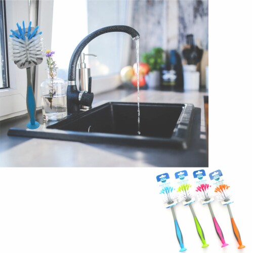 4 PC Scrub Brush Standing Suction Cup Sink Scrubber Dish Kitchen Gadgets Washing Perspective: left