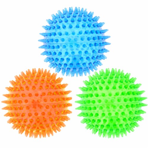4 Rubber Dental Spiky Squeaker Ball Fetching Pet Dog Toy Cleans Teeth Gum Health Perspective: left