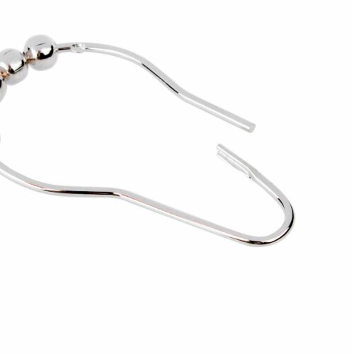 12 Shower Curtain Hooks Rings Stainless Steel Roller Glide Balls Metal Clip Rod Perspective: left
