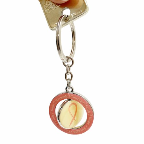 Breast Cancer Awareness Keychain Gift Holder Survivor Pink Ribbon Spinning Charm Perspective: left