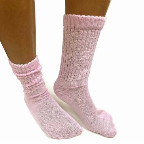 2 Pairs Pink Girls Soft Slouch Socks Plush Cotton Thick Knit Scrunch Junior 6-8 Perspective: left