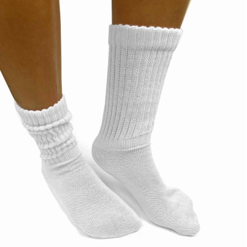 6 Pairs Scrunchie Slouch Socks Cotton Plush Soft Thick Junior Girls 6-8 White Perspective: left