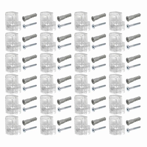 24 Wall Mirror Holder Clips Clear Retainer Mounting Brackets Screws Anchors Kit Perspective: left