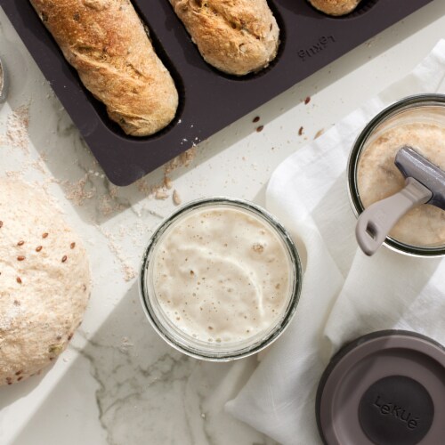 Lekue Sourdough Starter Set with 2 Jars and Silicone Spatula, Brown Perspective: left