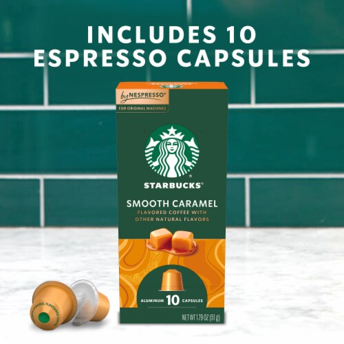 Starbucks By Nespresso Original Line Pods Flavored Roast Coffee Smooth Caramel 100% Arabica Perspective: left