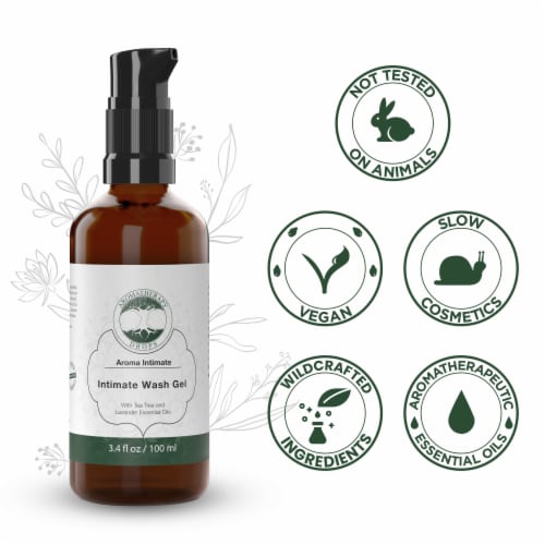 Intimate Wash Gel | Natural Feminine Wash with Lactic Acid, Tea Tree, & Lavender Perspective: left