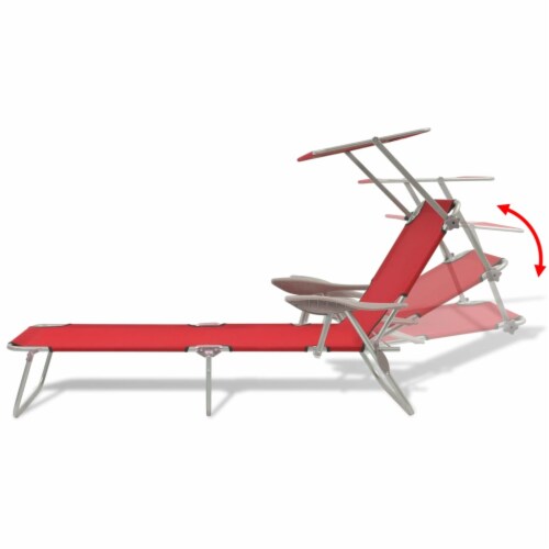 vidaXL Sun Lounger with Canopy Steel Red Perspective: left