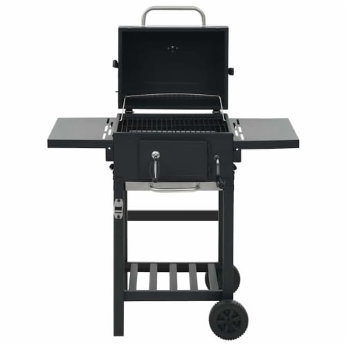 vidaXL Charcoal-Fueled BBQ Grill with Bottom Shelf Black Perspective: left