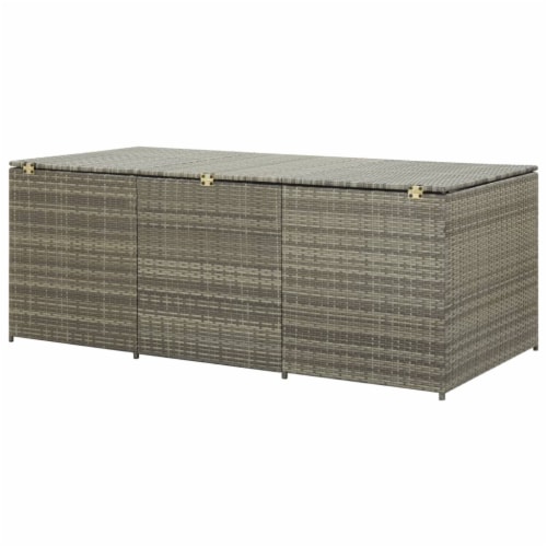 vidaXL Patio Storage Box Poly Rattan 70.9 x35.4 x27.6 Gray Perspective: left