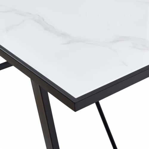 vidaXL Dining Table White 63 x31.5 x29.5 Tempered Glass Perspective: left
