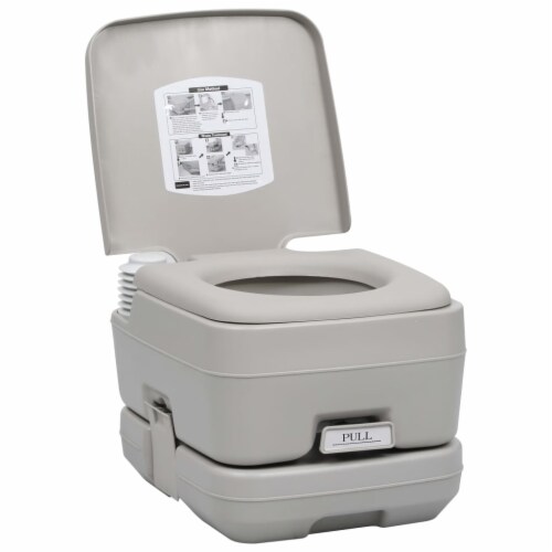 vidaXL Portable Camping Toilet Gray 2.6+2.6 gal Perspective: left