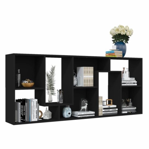 vidaXL Book Cabinet Black 26.4 x9.4 x63.4 Engineered Wood Perspective: left
