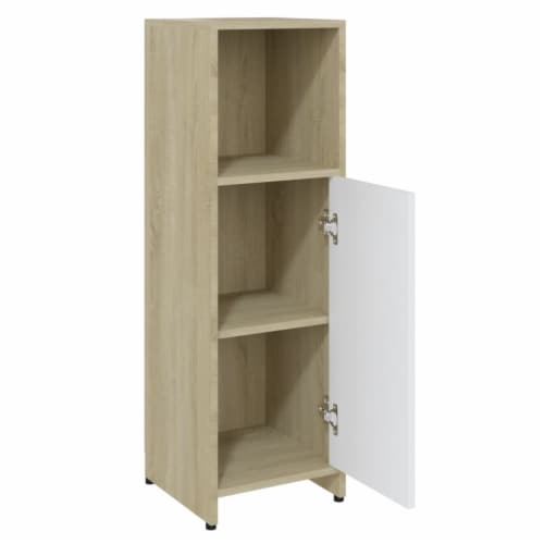 vidaXL Bathroom Cabinet White and Sonoma Oak 11.8 x11.8 x37.4  Engineered Wood Perspective: left