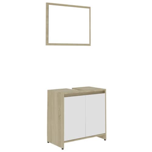 vidaXL 3 Piece Bathroom Furniture Set White and Sonoma Oak Engineered Wood Perspective: left