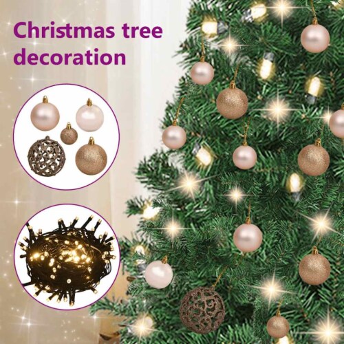 vidaXL 61 Piece Christmas Ball Set with Peak and 150 LEDs Rose Gold Perspective: left
