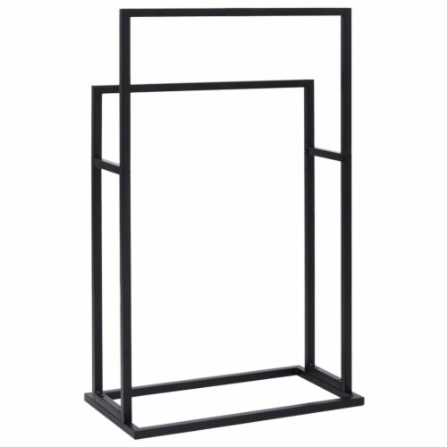 vidaXL Freestanding Towel Rack Black 18.9 x9.4 x30.9 Iron Perspective: left