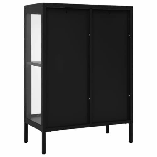 vidaXL Sideboard Black 29.5 x13.8 x41.3 Steel and Glass Perspective: left