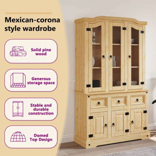 vidaXL Highboard, Solid Pine Wood, 44.1''x17''x77.2'', Natural Finish, 1 - Pay Less Super Markets vidaXL Highboard, Solid Pine Wood, 44.1''x17''x77.2'', Natural Finish, 1 - Pay Less Super Markets