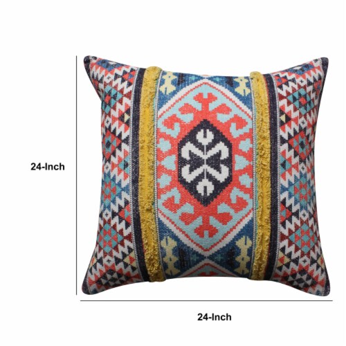 24 x 24 Square Cotton Accent Throw Pillow Soft Kilim Print Set of 2 Multicolor 24x24x3 QFC