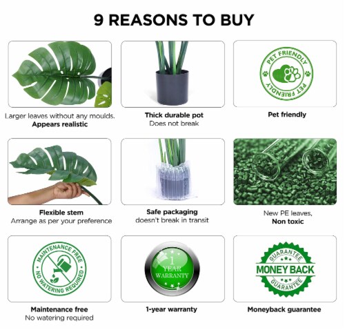 flybold Artificial Monstera Deliciosa Plant - 43  Tall, 12 Leaves, Lifelike & Natural Perspective: left