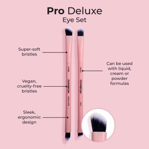 MCoBeauty Pro Deluxe Makeup Eye Brush Set of 2 with 4 Different Eyeshadow Brush Heads Perspective: left