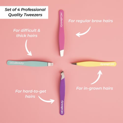 MCoBeauty Perfect Tweezers with 4 Different Stainless Steel Tips Professional Set of 4 Perspective: left